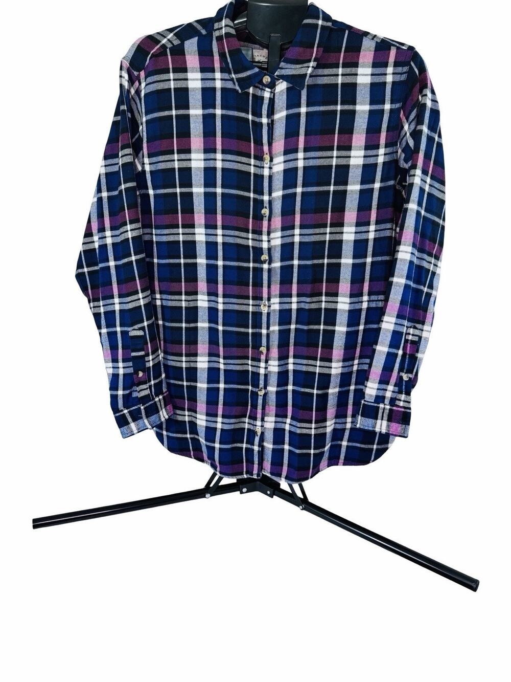 Jachs Girlfriend New York Unisex XL Regular Blue/Purple/White Plaid Flannel